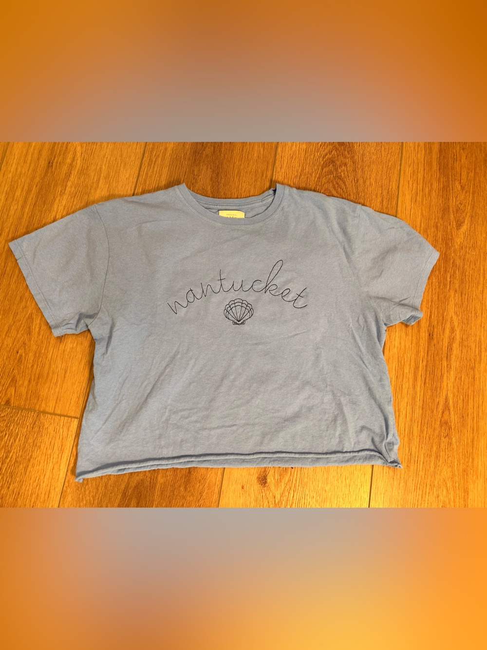Nantucket cropped 100% cotton pale denim blue t-shirt womens preppy casual M